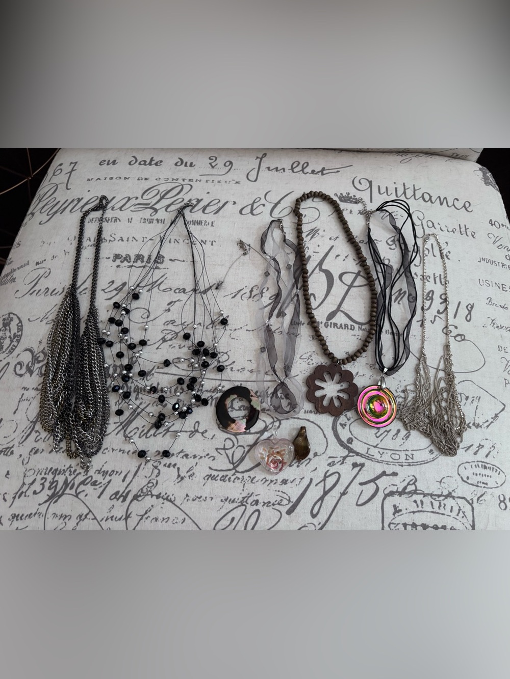 Assorted Women's Mixed Metal and Black Beaded Necklace Set with Pink Accent
